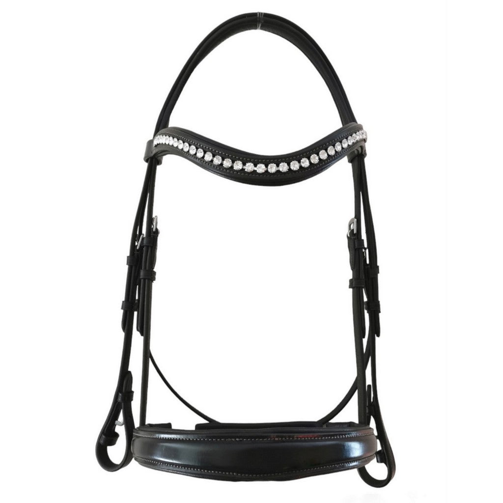 Denver Black Snaffle Bridle with Grip Reins And Reno Browband