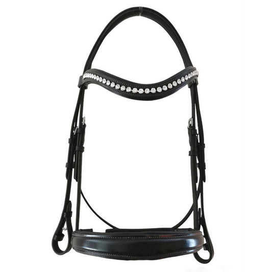 Denver Black Snaffle Bridle with Grip Reins And Reno Browband