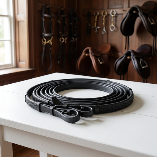 GES Leather Reins With Rubber Grip |Black