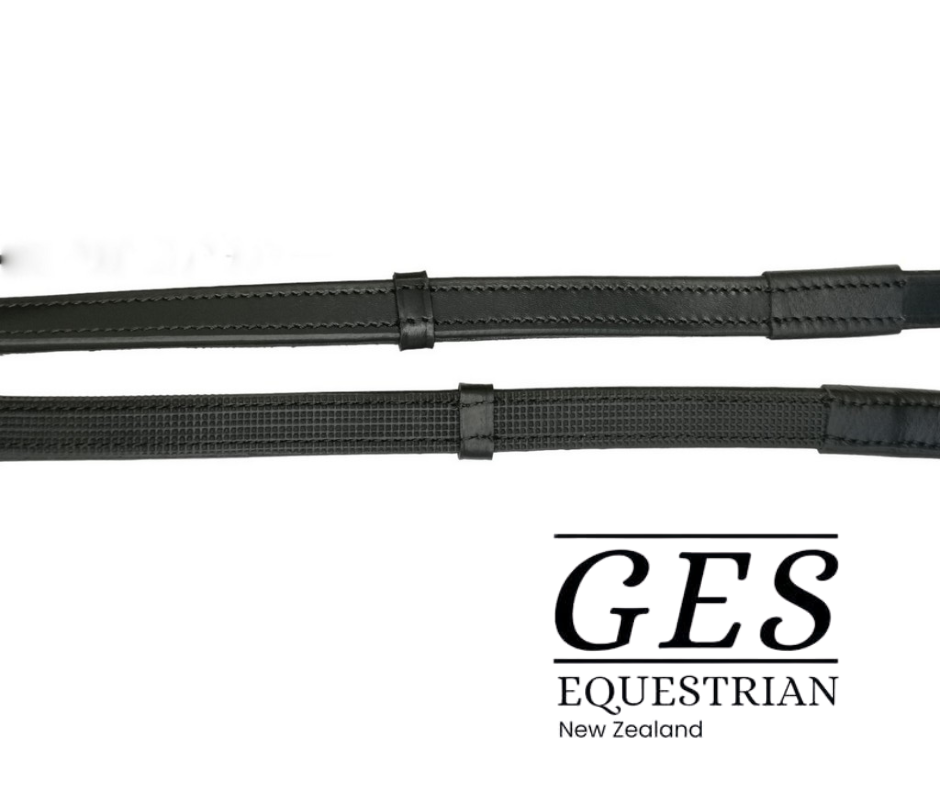 GES Leather Reins With Rubber Grip Back- Black