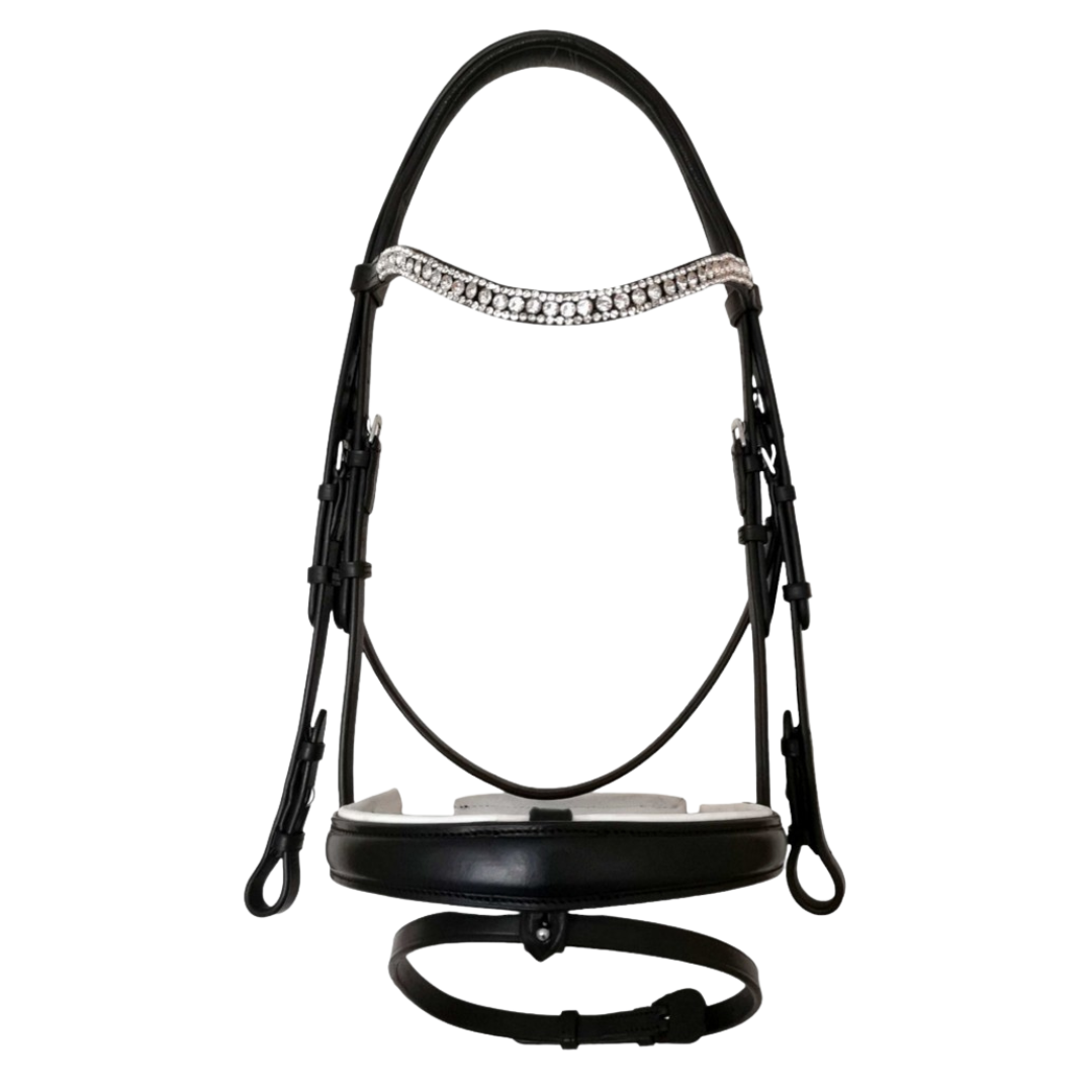 Rio White Padding Snaffle Bridle Black with Grip Reins