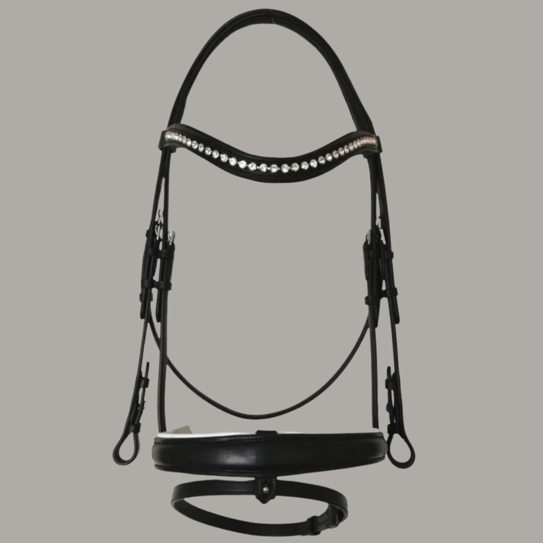 Reno White Snaffle Bridle Black with Grip Reins